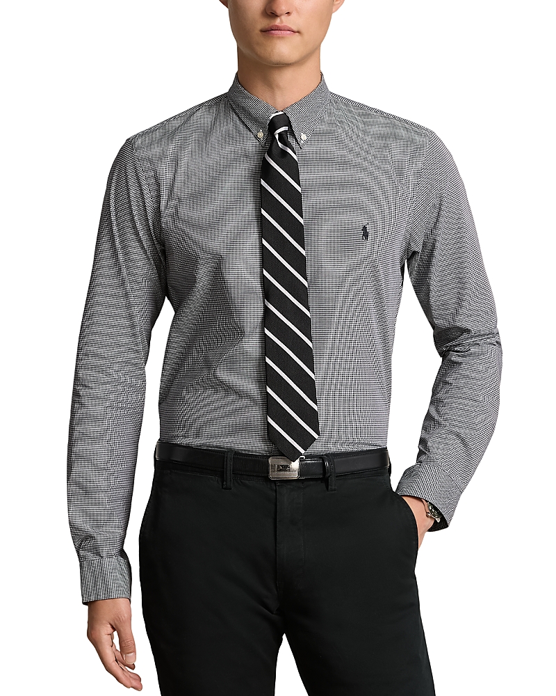 Polo Ralph Lauren Slim Fit Long Sleeve Poplin Button Down Shirt In Black Pattern