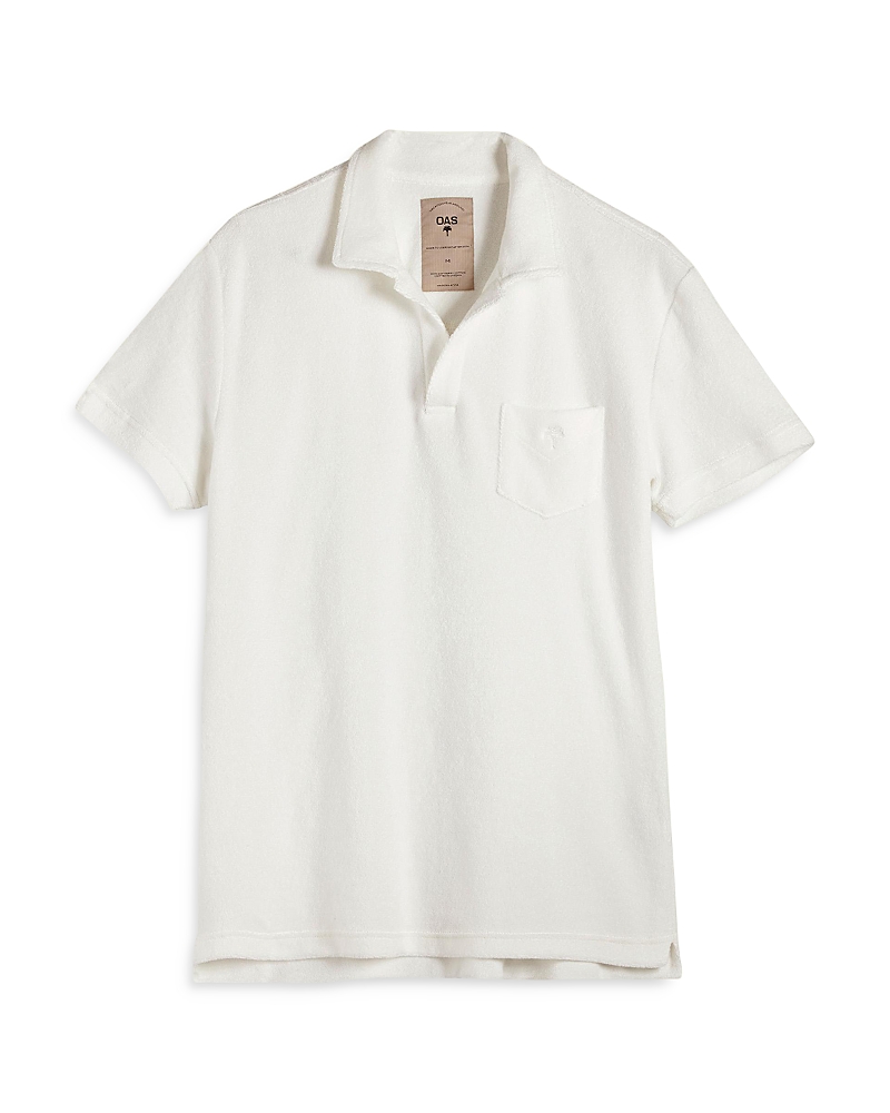 Shop Oas Cotton Terry Regular Fit Pocket Polo Shirt In White