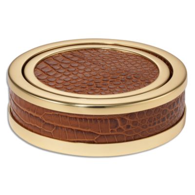 AERIN - Classic Croc Embossed Leather Coasters in Chestnut, Set of 4