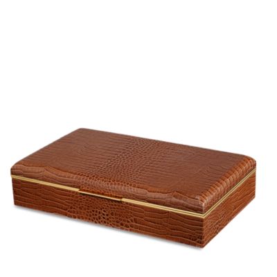 AERIN - Classic Croc Embossed Leather Desk Box in Chestnut