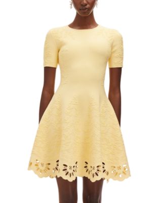 Oscar de la Renta - Short Sleeve Jacquard Eyelet Dress
