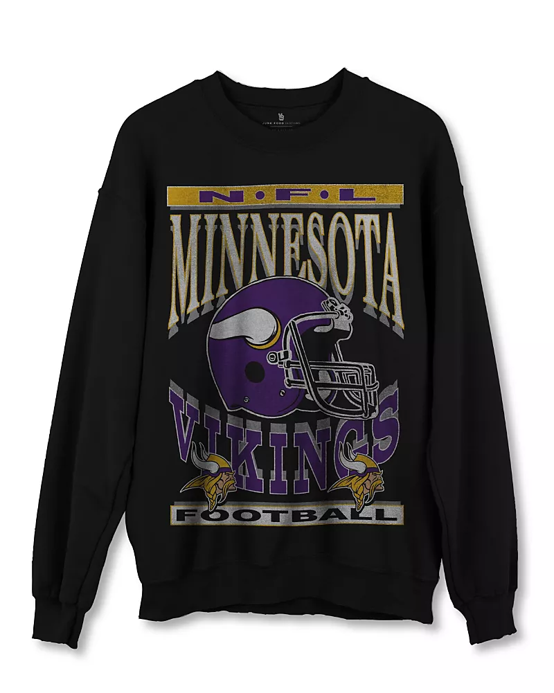 Junk Food Clothing Nfl Unisex Minnesota Viking Helmet Flea Market Crew Fleece