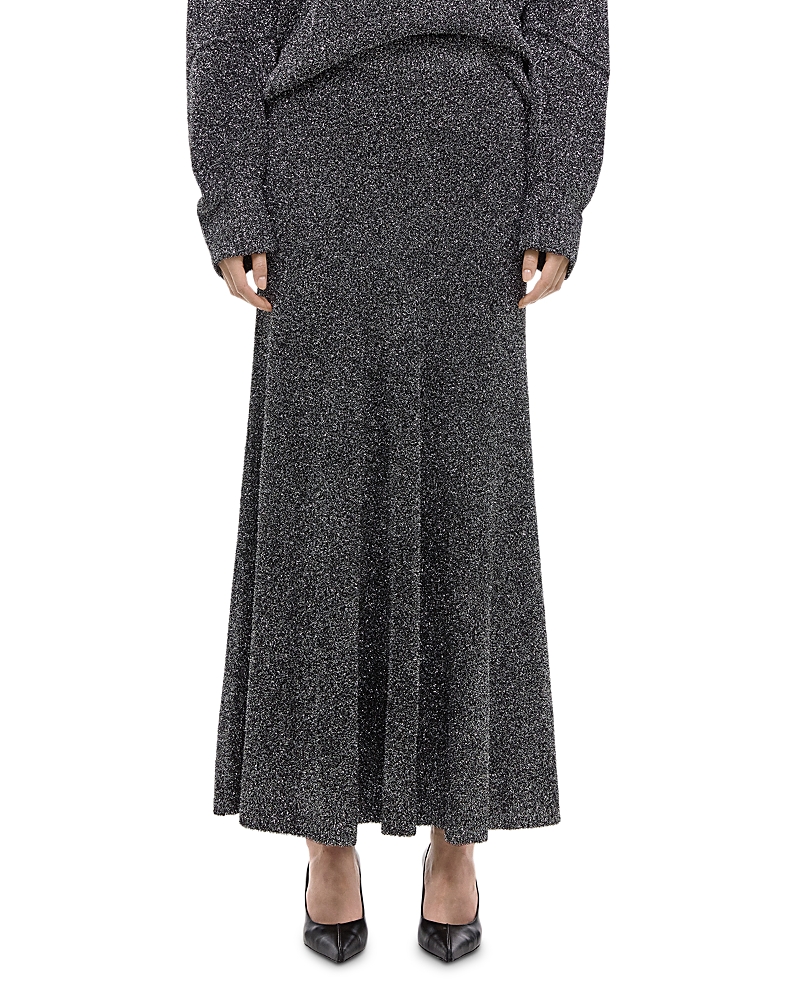 Helmut Lang Sparkly Lurex Maxi Skirt In Silver