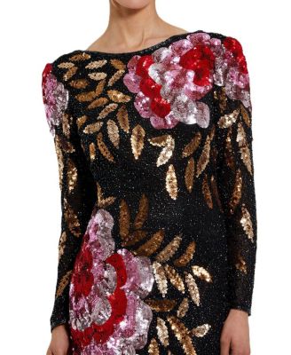 Floral Patter Sequin Long Sleeve Dress