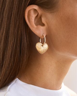 Paxton Pav&eacute; Sunray Heart Dangle Huggie Hoop Earrings