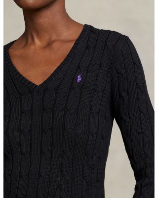 Women's Cable Knit Cotton V Neck Sweater