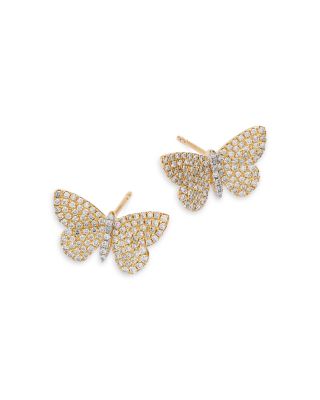 14K Yellow Gold Diamond Butterfly Stud Earrings, 0.75 tcw