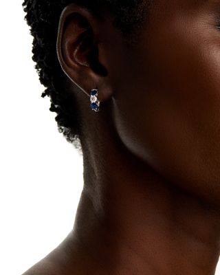 14K White Gold Sapphire & Diamond Hoop Earrings