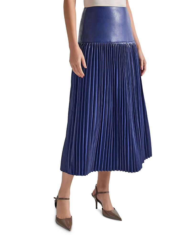 Misook Faux Leather Drop Waist Pleated Midi Skirt