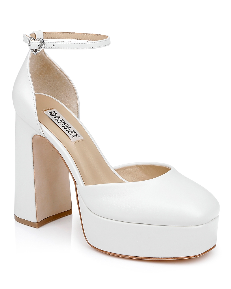 Badgley Mischka Felixa Ankle Strap Platform Heels In White Leather