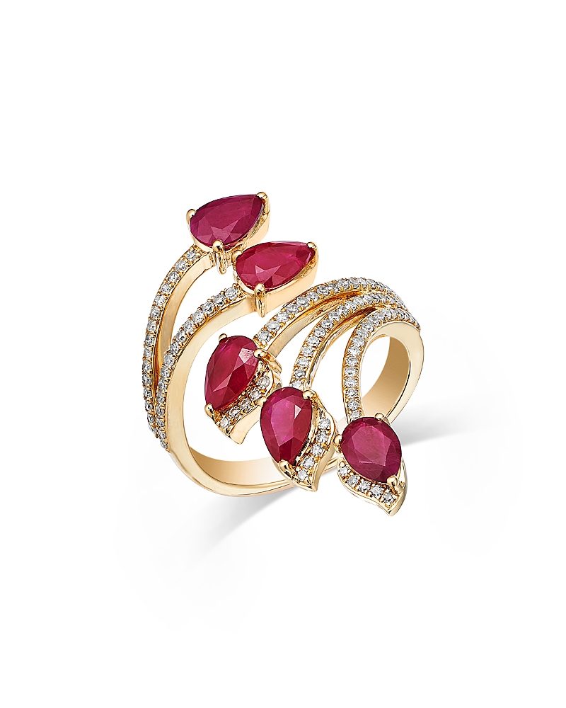 BLOOMINGDALE'S FINE COLLECTION 14K YELLOW GOLD RUBY DOUBLE ROW BYPASS RING
