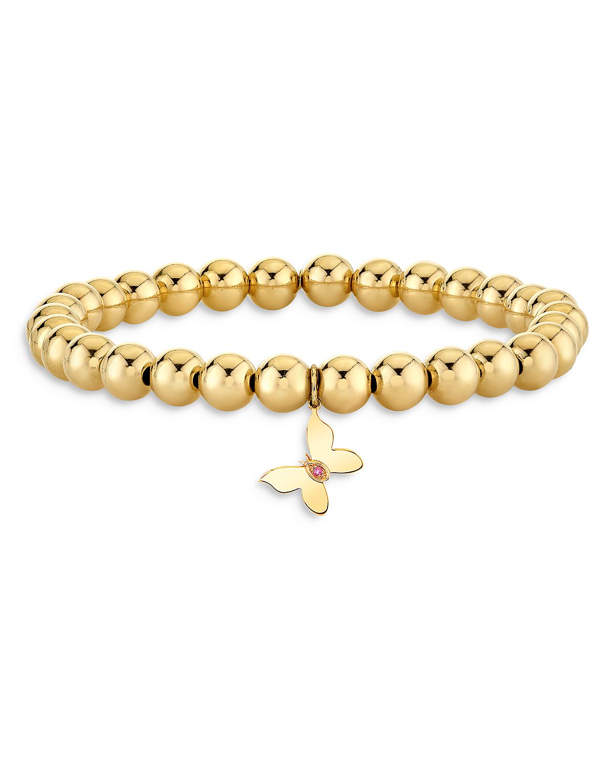 Sydney Evan 14K Yellow Gold Wicked Glinda Pink Sapphire Marquise Eye Butterfly Charm Beaded Bracelet
