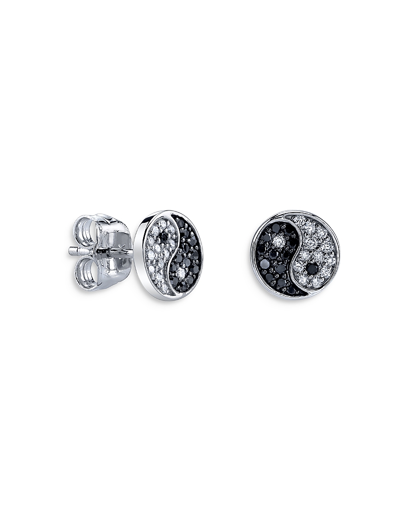 Sydney Evan 14k White Gold Black & White Diamond Yin Yang Single Stud Earring In Gold