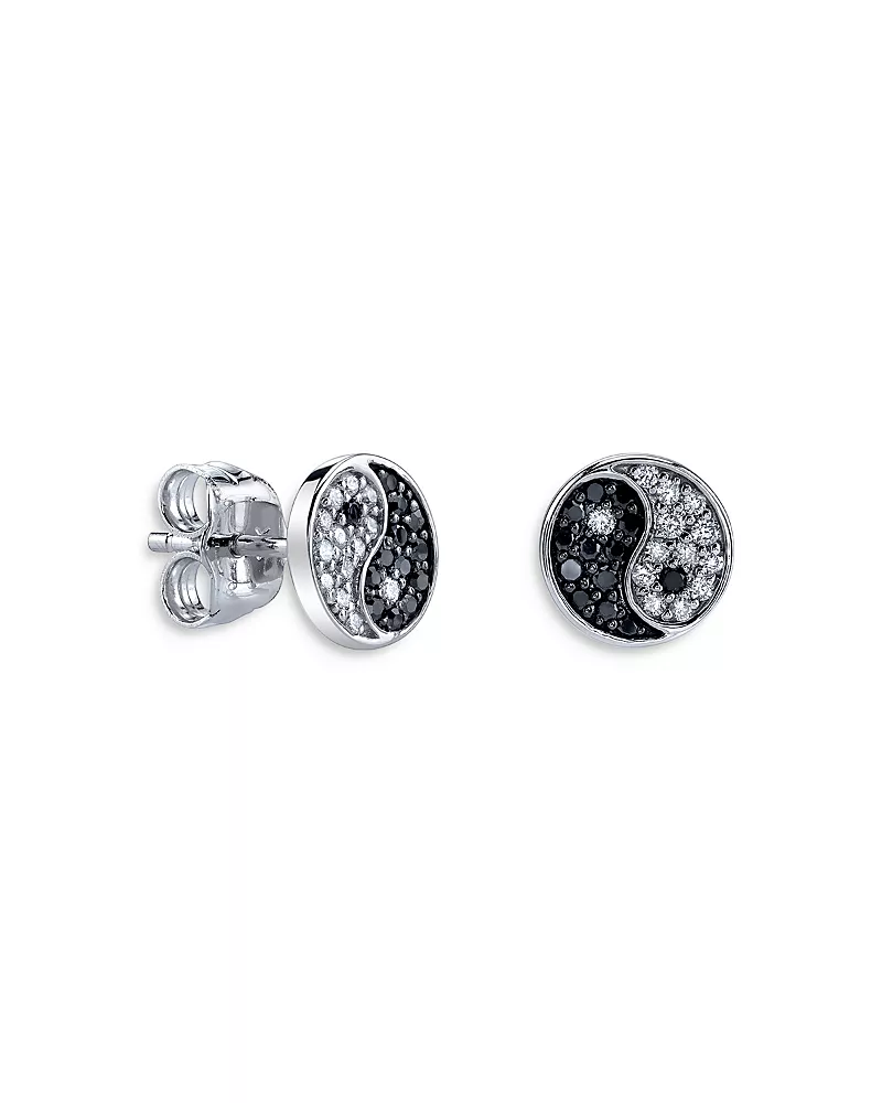 Sydney Evan 14K White Gold Black & White Diamond Yin Yang Single Stud Earring