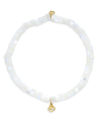 14K Yellow Gold Mother of Pearl Diamond Clam Shell Charm Bracelet