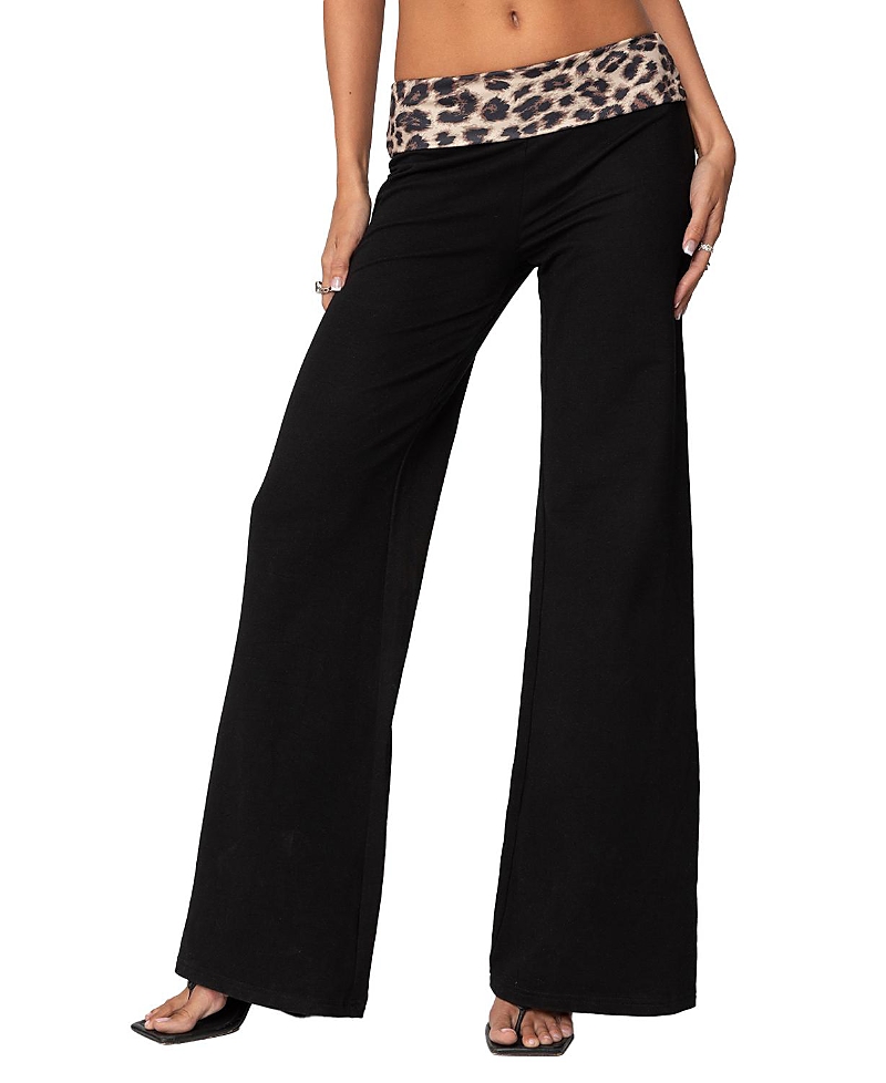 Edikted Foldover Waist Wide Leg Pants In Black