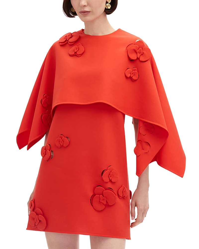 Shop Oscar De La Renta 3d Orchid Trim Drape Dress In Vermilion