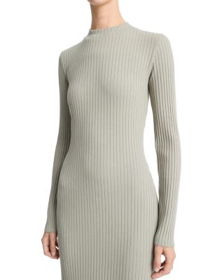 Rib Long Sleeved High Crewneck Dress 