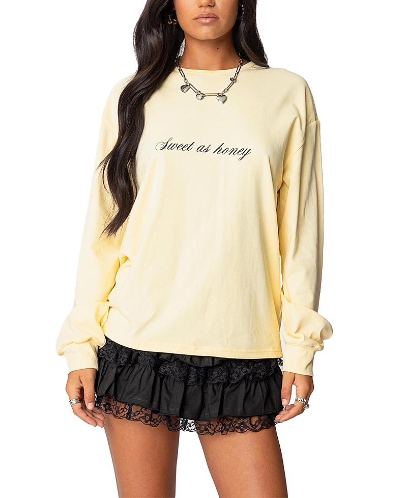 Edikted Honeybee Long Sleeve Graphic T-shirt In Yellow