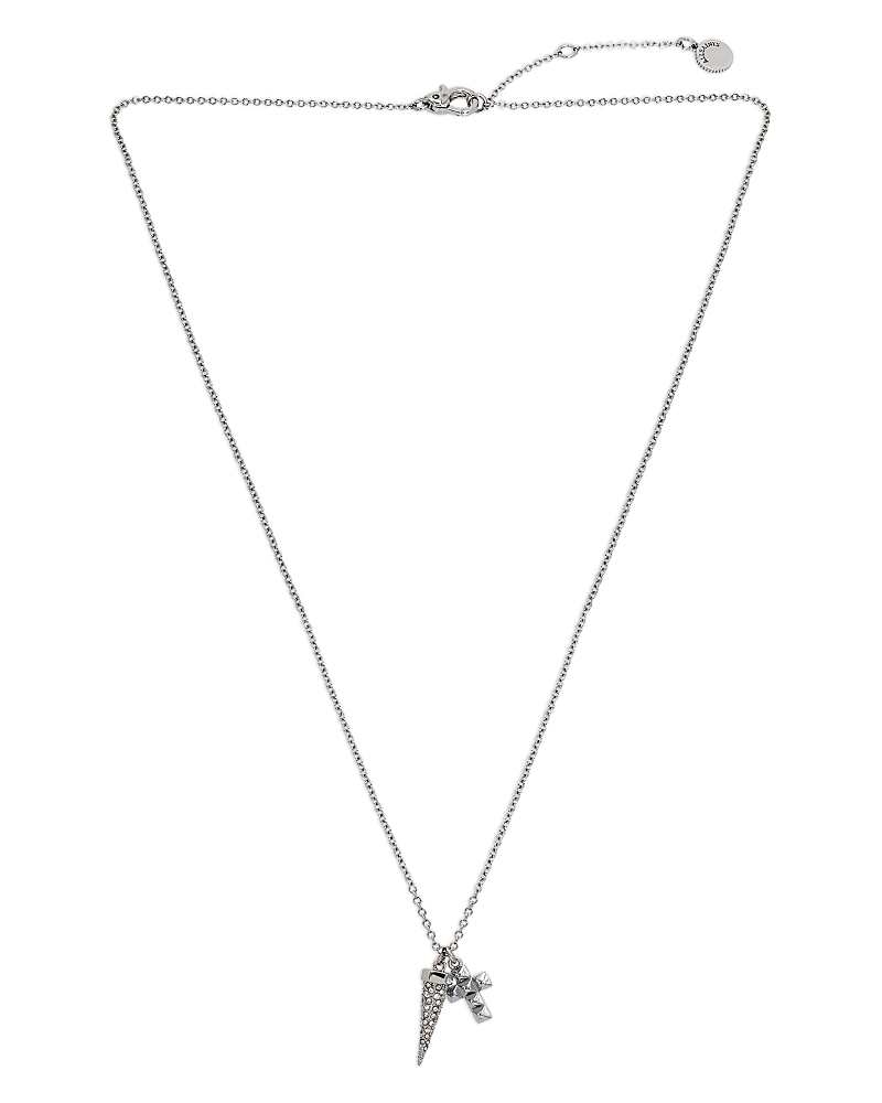 Allsaints Crystal Spike & Cross Charm Pendant Necklace, 22-24 In Silver