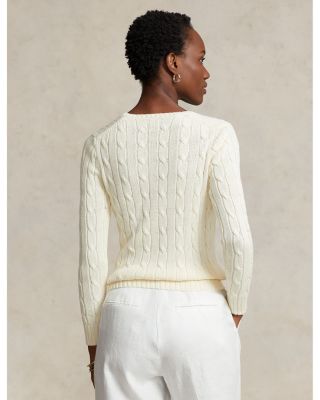 Women's Cable Knit Cotton V Neck Sweater