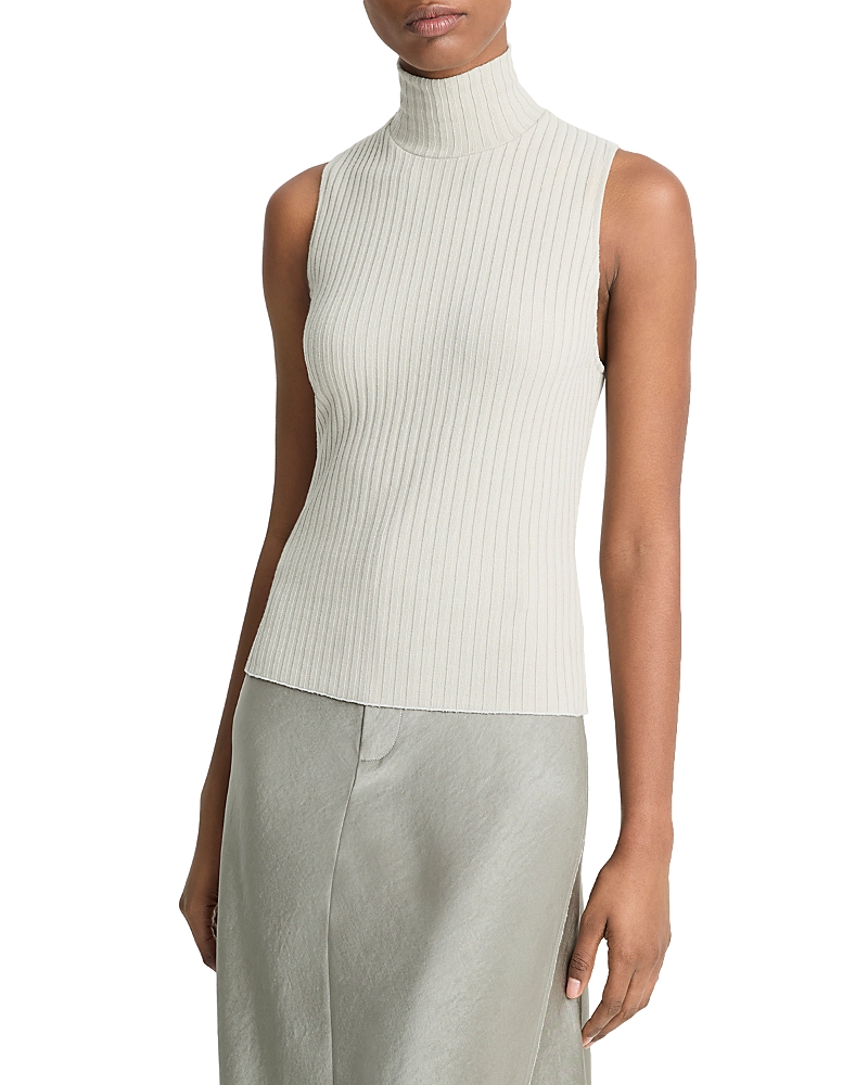Vince Ribbed Turtleneck Sweater Vest In Pale Dove