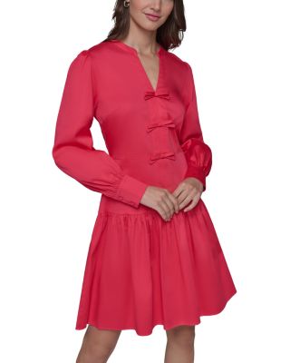 KARL LAGERFELD PARIS - Sateen Bow Front Long Sleeve Dress