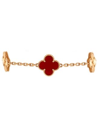 Pre-Owned Van Cleef & Arpels Vintage Alhambra 5 Motifs Bracelet Guilloche 18K Rose Gold and Carnelian