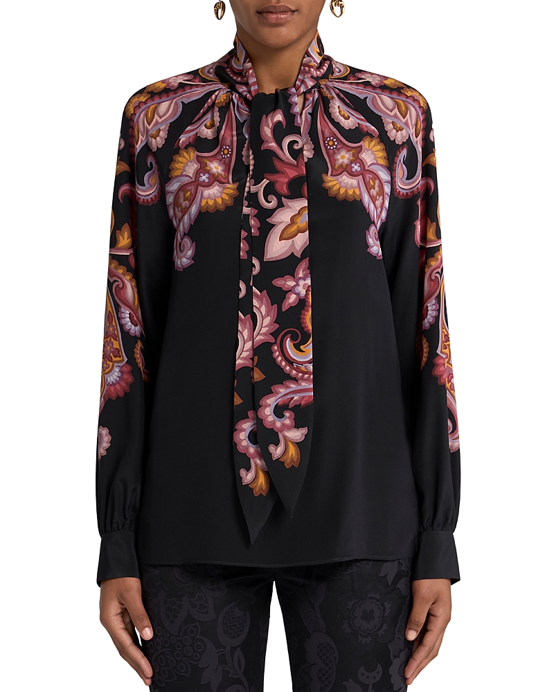 Etro Printed Crepe De Chine Blouse In Print On Black