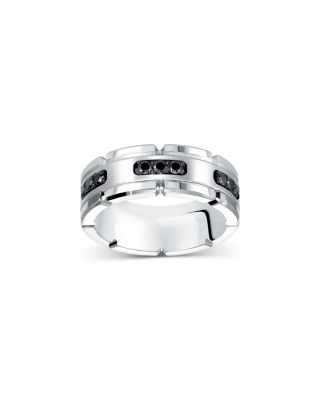 Men&#39;s Black Diamond Link Inspired Band in Tungsten &amp; Sterling Silver, 0.32 tcw