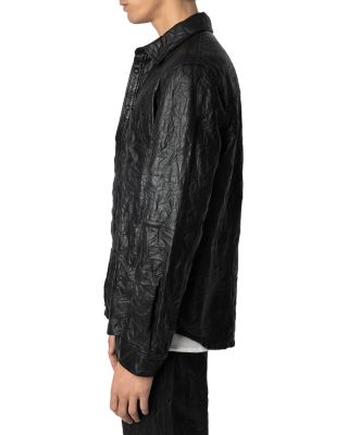 Serge Pocket Crinkle Leather Button Down Shirt