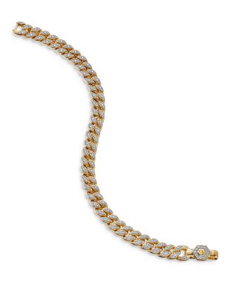 Curb Chain Bracelet in 18K Yellow Gold with Diamonds, 7mm