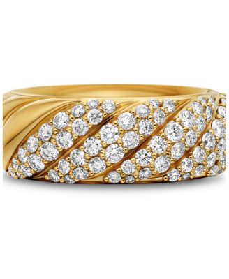 Sculpted Cable Band Ring in 18K Yellow Gold with Pav&eacute; Diamonds, 7.5mm