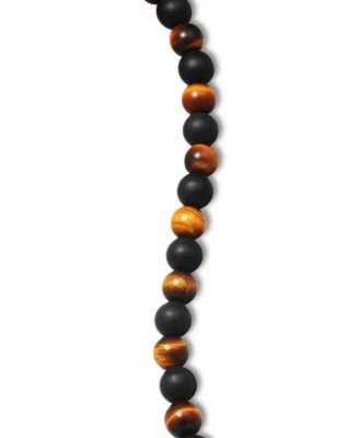 Men's Spiritual Beads Alternating Bracelet in Sterling Silver with Black Onyx and Tigers Eye, 6mm