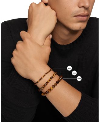 Men's Spiritual Beads Alternating Bracelet in Sterling Silver with Tigers Eye and Black Onyx, 8mm