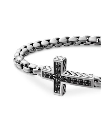 Men's Pav&eacute; Cross Bracelet in Sterling Silver with Black Diamonds, 5mm