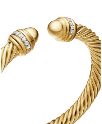 Classic Cablespira&reg; Bracelet in 18K Yellow Gold with Gold Domes and Diamonds, 7mm