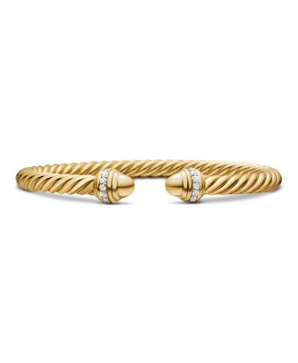 David Yurman - Cable Bracelet in 18K Gold with Gold Dome & Diamonds