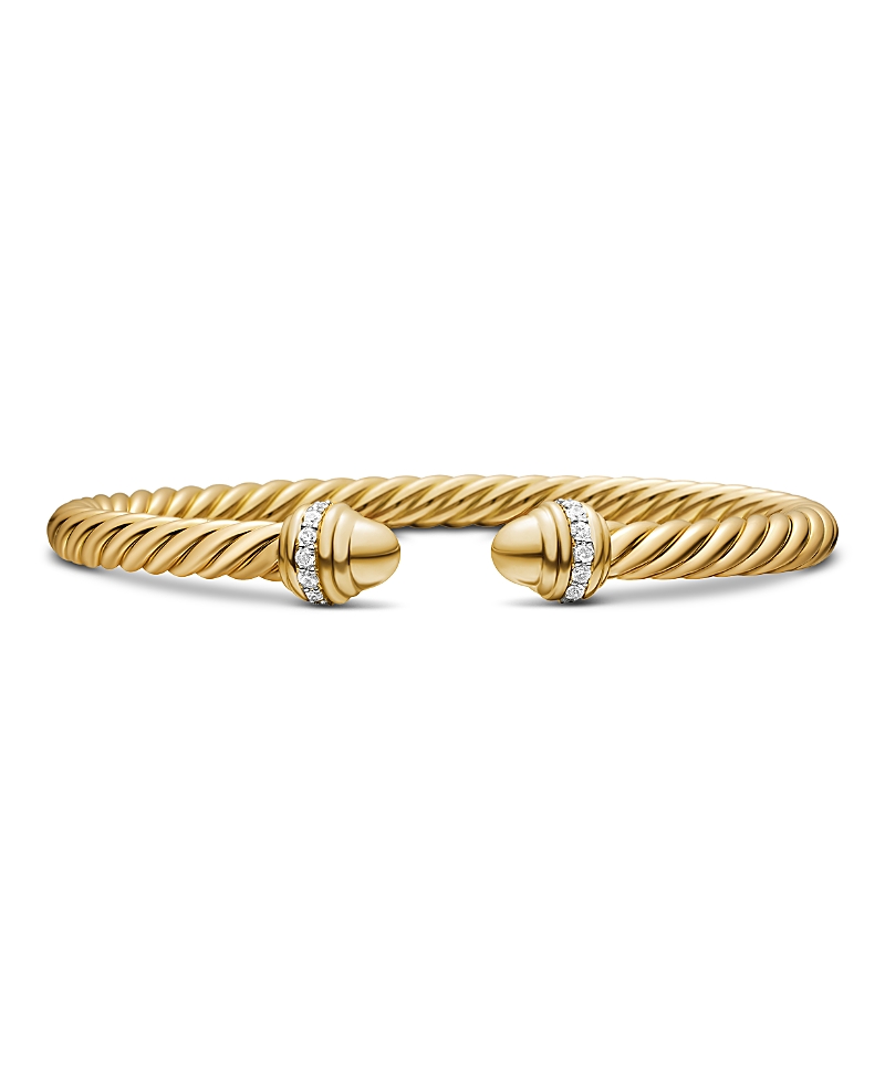 David Yurman Cable Bracelet in 18K Gold with Gold Dome & Diamonds
