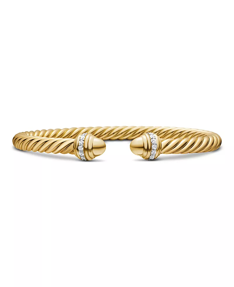 David Yurman Cable Bracelet in 18K Gold with Gold Dome & Diamonds