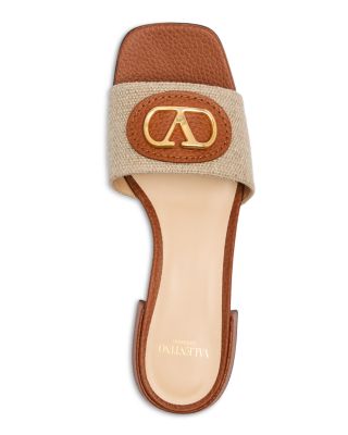 Women&#39;s VLogo Leather and Canvas Slide Sandals 