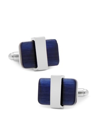 Cufflinks Inc - Silver Plated Navy Blue Cat's Eye Cufflinks