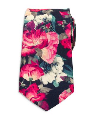 Painted Floral Navy Silk Tie