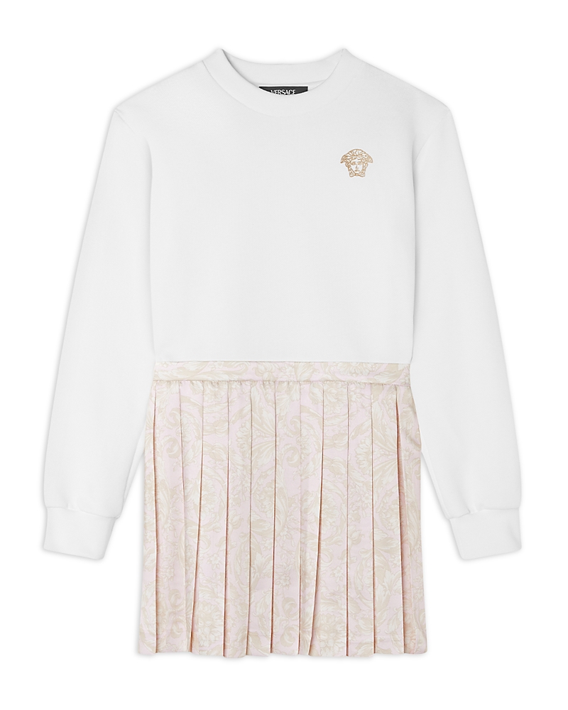 Versace Barocco-print Dress In White+pink
