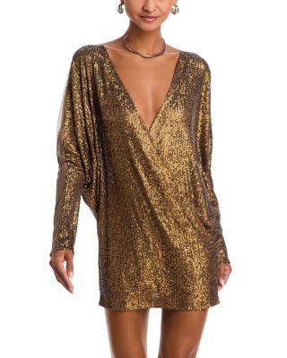 Norma Kamali - Sequin Dolman Sleeve Wrap Mini Dress