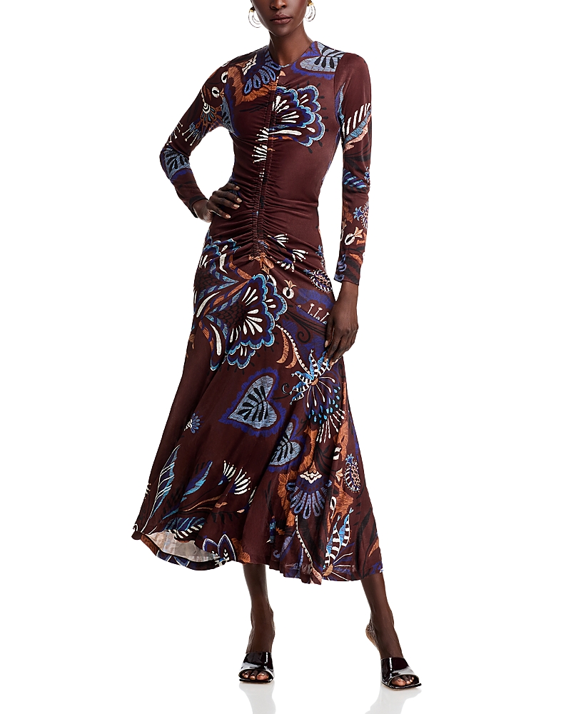 Farm Rio Floral Midi Dress In Delicate Garden Brown