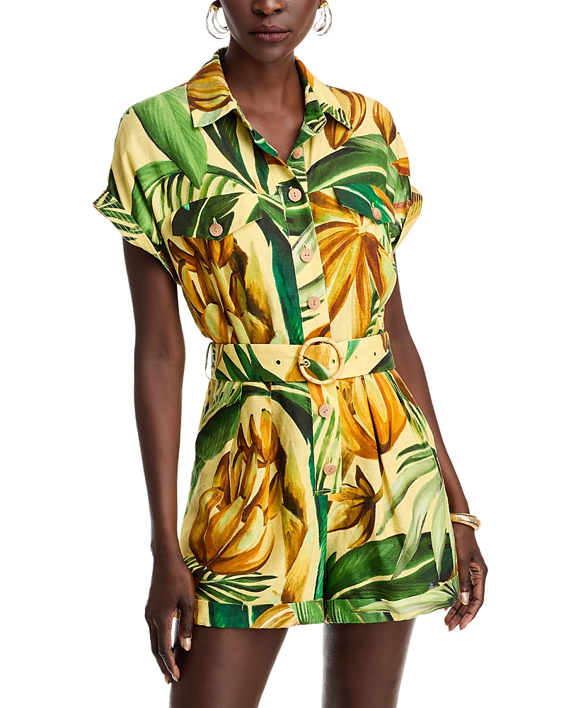 Farm Rio Bananart Belted Romper In Green