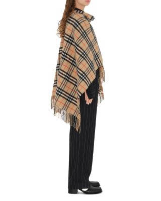 Check Wool Cashmere Cape 
