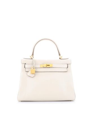 Pre-Owned Hermes Kelly 28 Handbag Light Clemence with Gold Hardware