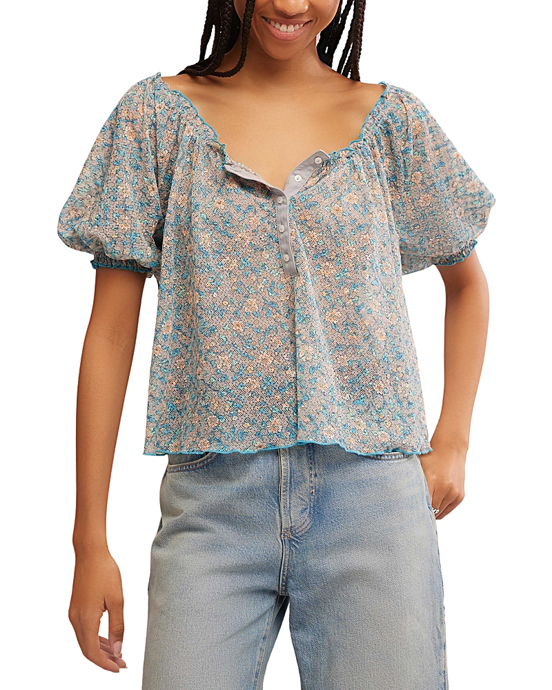 Free People Astra Floral Print Top In Mist Combo